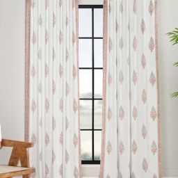 Fabindia Home 'Vardania' White & Coral Cotton 5 ft Window Curtain - Single Piece-image-18