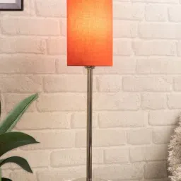 Homesake Chrome Suave Orange & Silver Steel Bedside Table Lamp With Fabric Shade - Set of 1-image-16