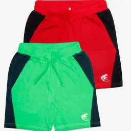 Kiddopanti Boys Green & Red Color Block Shorts (Pack Of 2)-picture-19