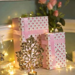 Fabindia Home Suvarn Golden Metal Tabletop T-Lite Holder-38