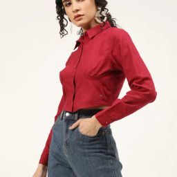 Elle Red Cotton Shirt-image-14