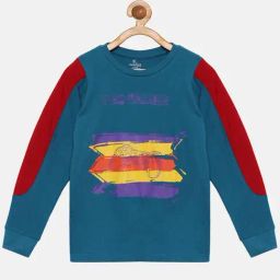 Kiddopanti Boys Teal Blue & Red Cotton Printed Full Sleeves T-Shirt-image-63