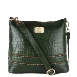 HiLEDER Green Textured Medium Sling Handbag-11