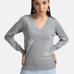 Kazo Grey Cotton Embellished Pullover-image-23