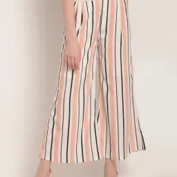Rare White & Pink Striped Mid Rise Relaxed Fit Culottes-picture-6