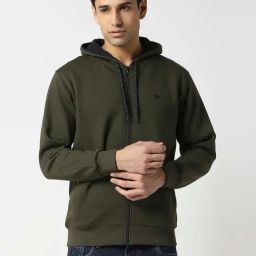 Dragon Hill Olive Slim Fit Hooded Sweatshirt-image-12