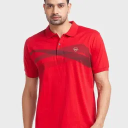 ColorPlus Red Cotton Tailored Fit Printed Polo T-Shirt-image-95