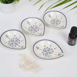 Fabindia Home Lavanya White & Blue Ceramic Diya Gift Set-image-71
