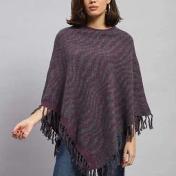 Monte Carlo Women's Purple Self Design Round Neck Poncho-image-97