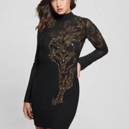 Guess Black Embellished Full Sleeves Dress-image-43