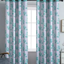 Cortina Polyster Aqua Floral Reversible Blackout Eyelet Door Curtains -Set of 2-7