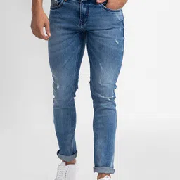 SPYKAR Men Slim Fit Low-Rise Low Distress Light Fade Stretchable Jeans-picture-12