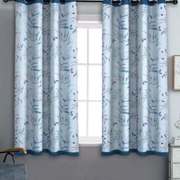 Cortina Polyster Blue Floral Reversible Blackout Eyelet Window Curtains -Set of 2-10