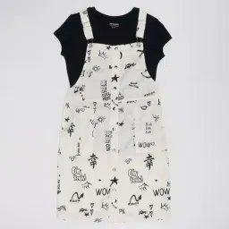 Pantaloons Junior Girls Ecru Cotton Printed Dungaree Set-picture-44