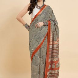 Anouk Rustic Geometric Printed Bhagalpuri Saree With Unstiched Blouse Piece-image-40