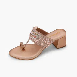 FORVELA Embellished Open Toe Block Heels image 3