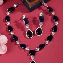 Saraf RS Jewellery Silver Toned Blue AD Studded Designer Necklace Jewellery Set-image-61