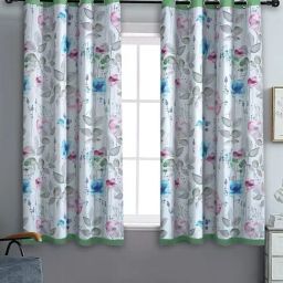 Cortina Polyster Green Floral Reversible Blackout Eyelet Window Curtains -Set of 2-15