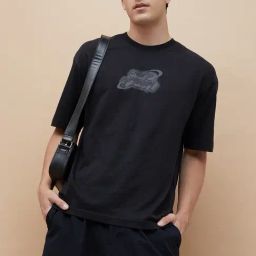 Forca By Lifestyle Black Loose Fit Printed T-Shirt-image-90