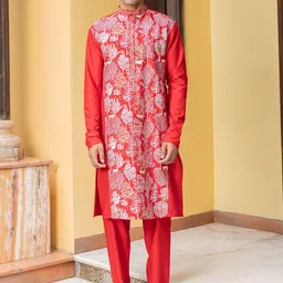 PATR Men Embroidered Angrakha Kurta with Trousers-picture-27