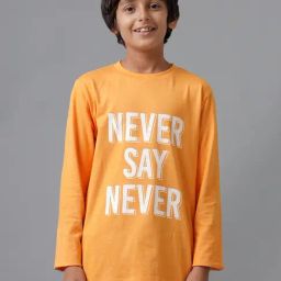Under Fourteen Only Boys Orange Cotton Printed T-Shirt-image-84