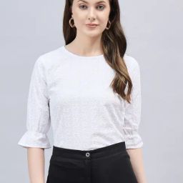 Style Quotient White Self Design Top-99