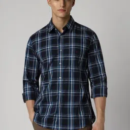 Van Heusen Navy Cotton Slim Fit Checks Shirt-picture-25