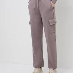 Studiofit by Westside Mauve Quilt Textured High-Rise Track Pants-image-79