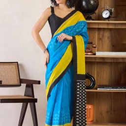 Saree Mall Blue Printed Sarees With Unstitched Blouse-image-45