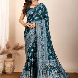 Satrani Green Silk Woven Saree With Unstitched Blouse-image-38