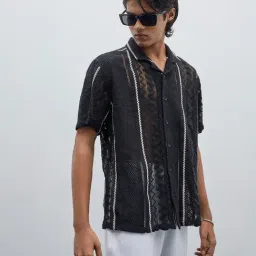 ETA by Westside Black Knit-Textured Relaxed-Fit Cotton Shirt-picture-41