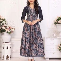 Rangita Blue Regular Fit Embroidered Kurtas-image-0