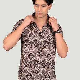 ALMATY Grey Slim Fit Printed Shirt-image-90