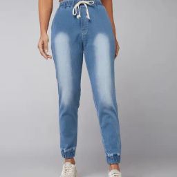 DOLCE CRUDO Blue Mid Rise Stretchable Joggers-image-48