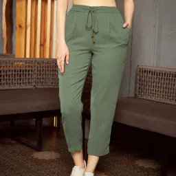 KASSUALLY Olive Regular Fit High Rise Pants-image-22
