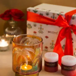 Fabindia Home Dhaani Amber Glass T-Lite Holder Gift Set-44