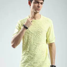 Monte Carlo Yellow Cotton Regular Fit Self Pattern T-Shirt-image-73