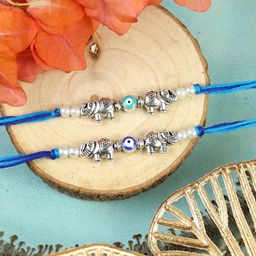 Asthetika Set of 2 Elephant Charm Studded Wraparound Thread Rakhi-3