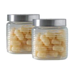 Femora Embossed Line Glass Square Kitchen Storage Jar With Airtight Steel Lid 650ml - Set of 2-28