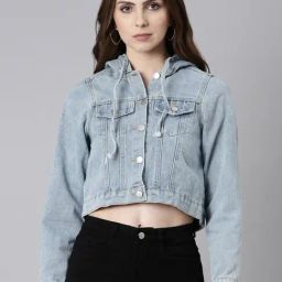 SHOWOFF Blue Regular Fit Crop Denim Jacket-image-29
