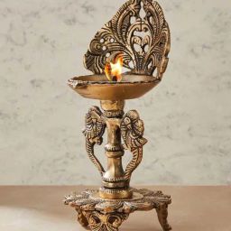 Fabindia Home Mehnoor Golden Metal Oil Lamp-33