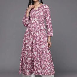 Varanga Purple Cotton Floral Print Anarkali Kurta-image-30