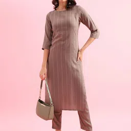 HRITIKA Women Striped Regular Sequinned Kurta with Trousers-picture-29