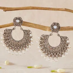 Stefan Rhodium-Plated Oxidised Contemporary Drop Earrings-image-16