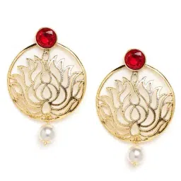 Panash Red & Golden Copper Cutout Drop Earrings-24