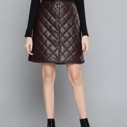 Chemistry Women Brown Quilted Straight Skirt-picture-35