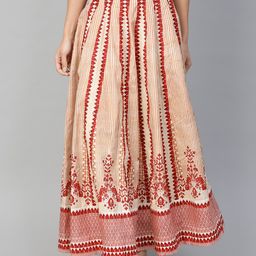 W Women Cream-Coloured & Maroon Printed Maxi A-Line Skirt-picture-9