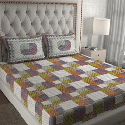 Aura Blue & Green Geometric Pure Cotton 120 TC Queen Bedsheet Set  2.35 x 2.15 Mts-image-92