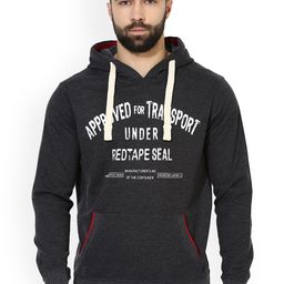 Red Tape Men Charcoal & Off-White Printed Hooded Sweatshirt-image-39