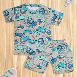 Ninos Dreams Half Sleeves Gamer Theme Video Game Console Printed Night Suit - Grey-image-68